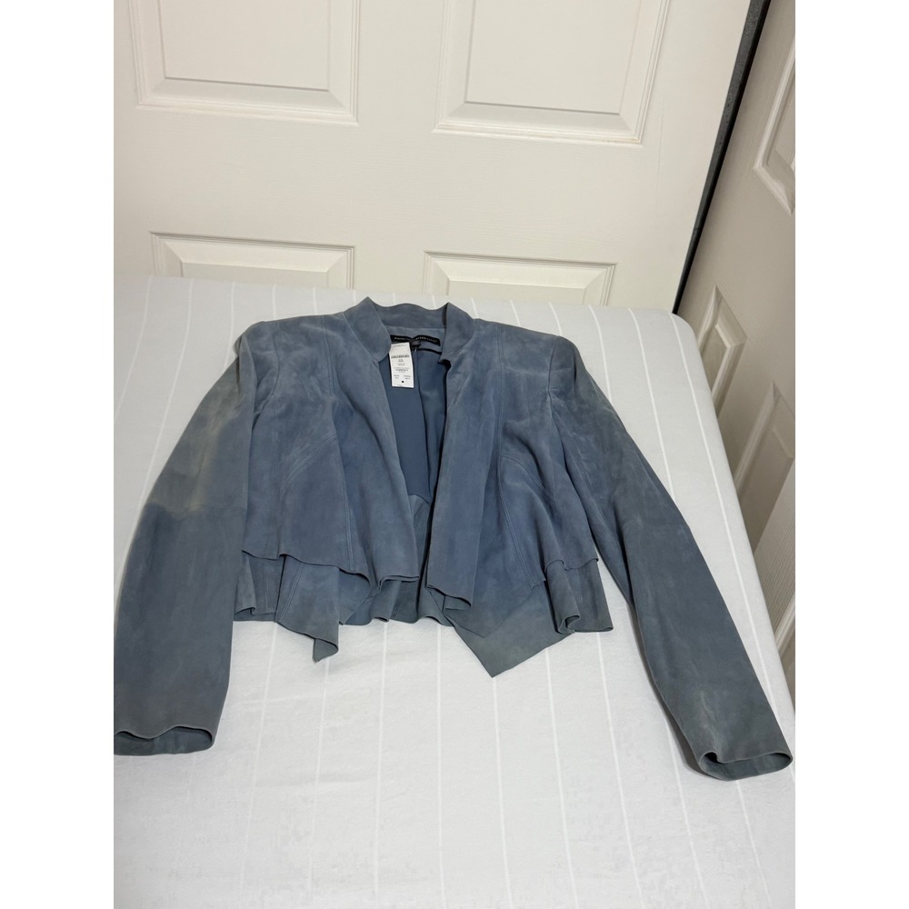White House Black Market Blue Suede Draped Front Jacket 570209870 Womens XS
